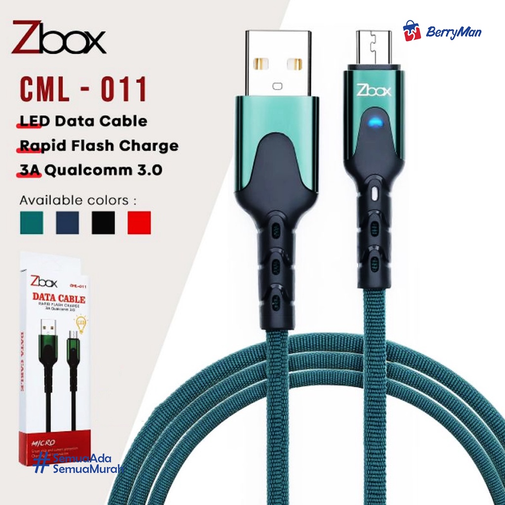 CML011 Kabel Data USB ZBOX CML-011 With LED MICRO / TYPE C PANJANG 1M FAST CHARGING 3a