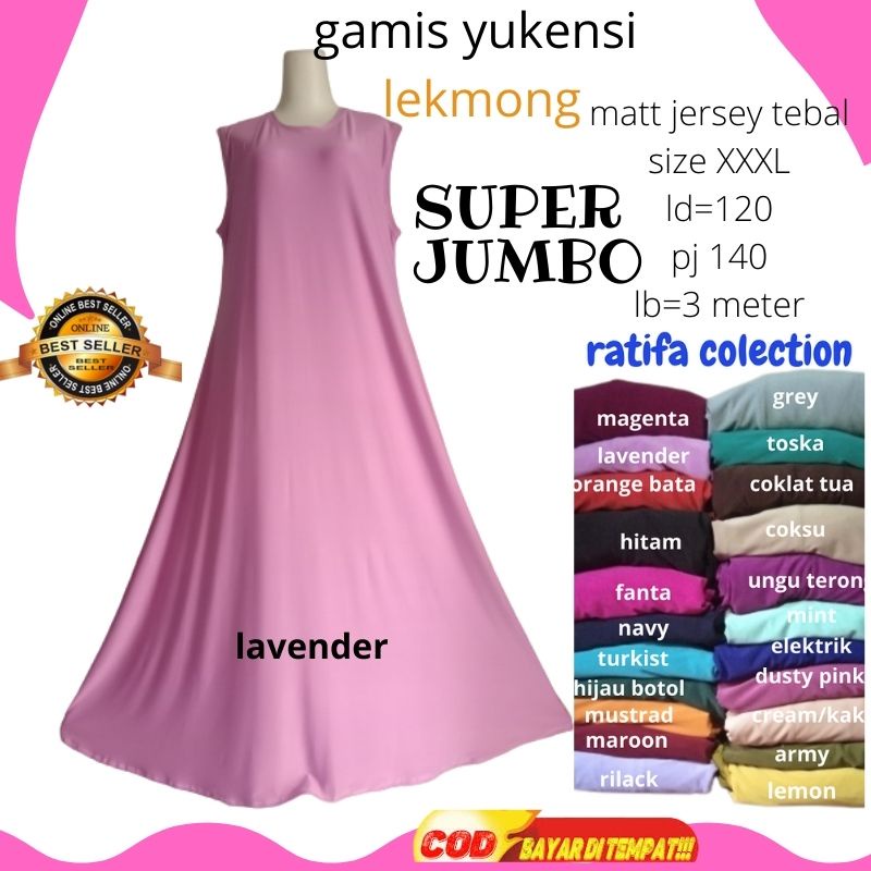 Gamis Yukensi Busui Resleting Depan Inner Dress Jersey Kutunng Tanpa Lengan XXXL LD120cm PJ140cm.