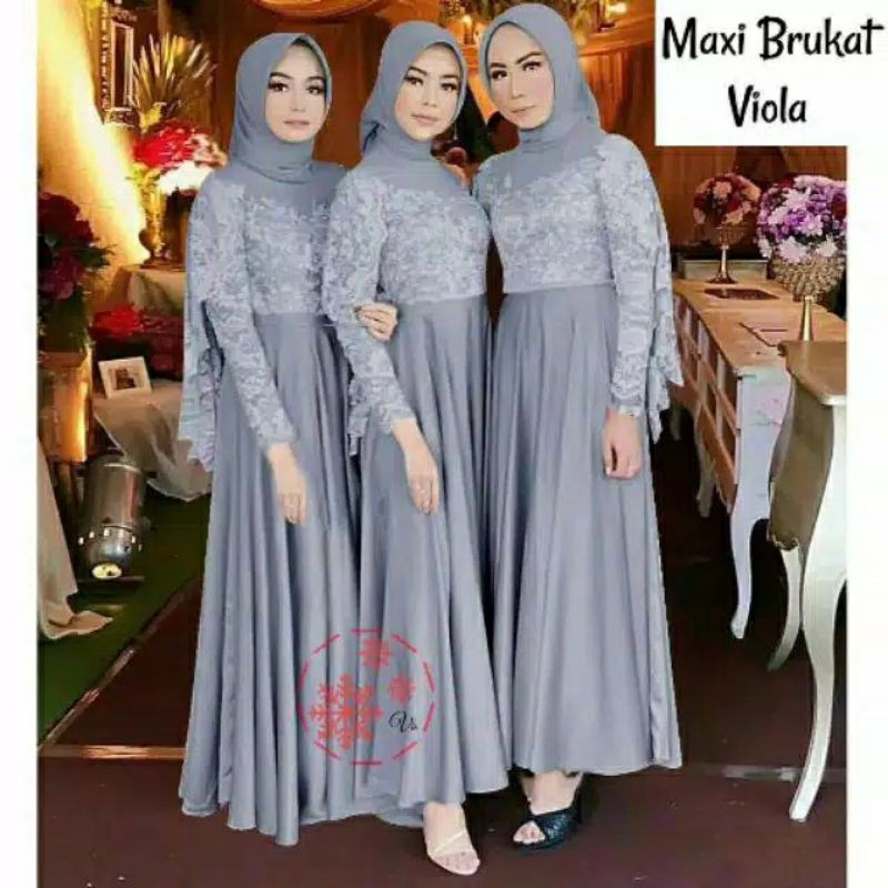 Gamis Maxi VIOLA /GAMIS SERAGAMAN /GAMIS MUSLIM WANITA DEWASA-REMAJA BAHAN MOSCREPE  Kombi BRUKAT