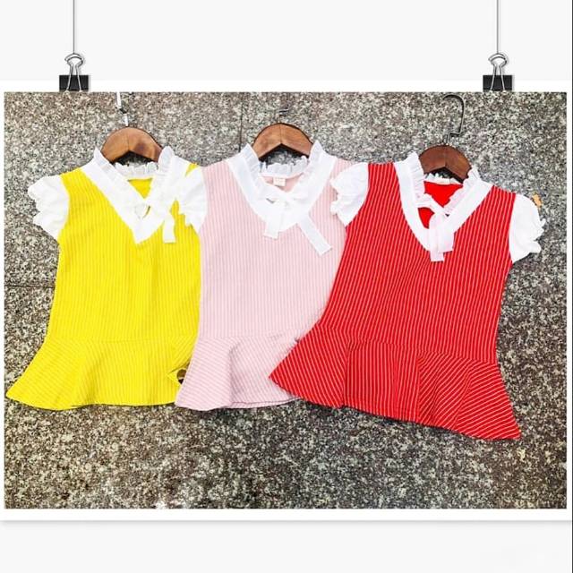 Daluna dress / baju anak perempuan mermaid ruffle pita stripe / dress baby garis gaun bayi pendek