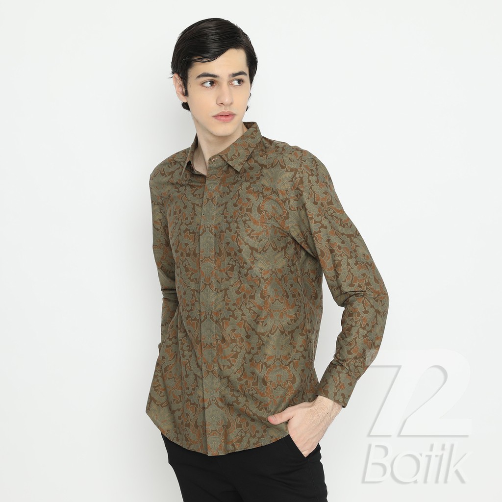 KEMEJA BATIK PRIA Lengan Panjang Slimfit Premium Warna Hijau Army 722412 Cap 72 - Baju Kemeja Atasan Pakaian Setelan Batik Pria Cowok Laki Laki Remaja Keluarga Kantor Lengan Panjang Modern Slimfit Slim Fit Premium Kekinian