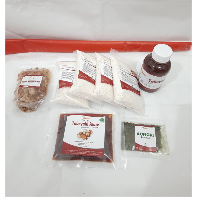 

Paket Bahan Takoyaki Ada Tepung, Hana Katsuobushi, Saus, HALAL MUI