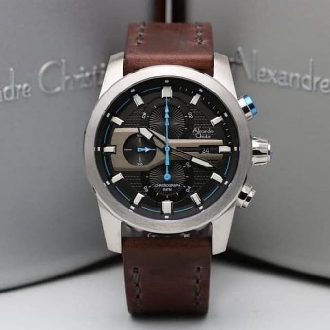 Jam Tangan Pria Alexandre Christie 6562 Ac6562 Silver Brown Blue Ori Ocakila