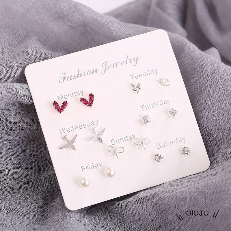 7 Pasang / Set Anting Tusuk Aneka Desain Gaya Simple Untuk Wanita