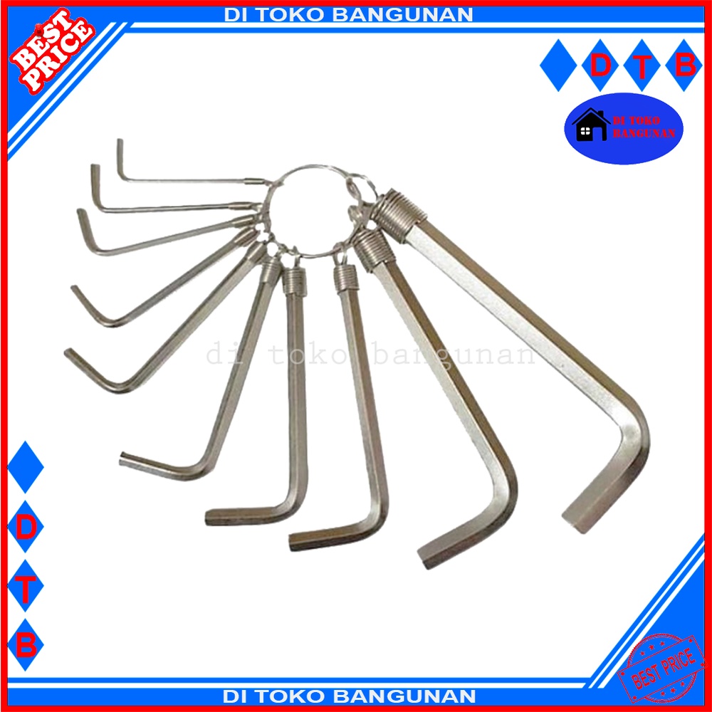 Kunci L Set 10 Pcs Popeye Varian Warna Hitam Silver Hex Key Pendek