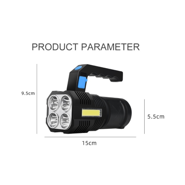 New Senter 4 LED Sorot Jarak Jauh 4 LED COB Light Super Terang Anti Air SH724