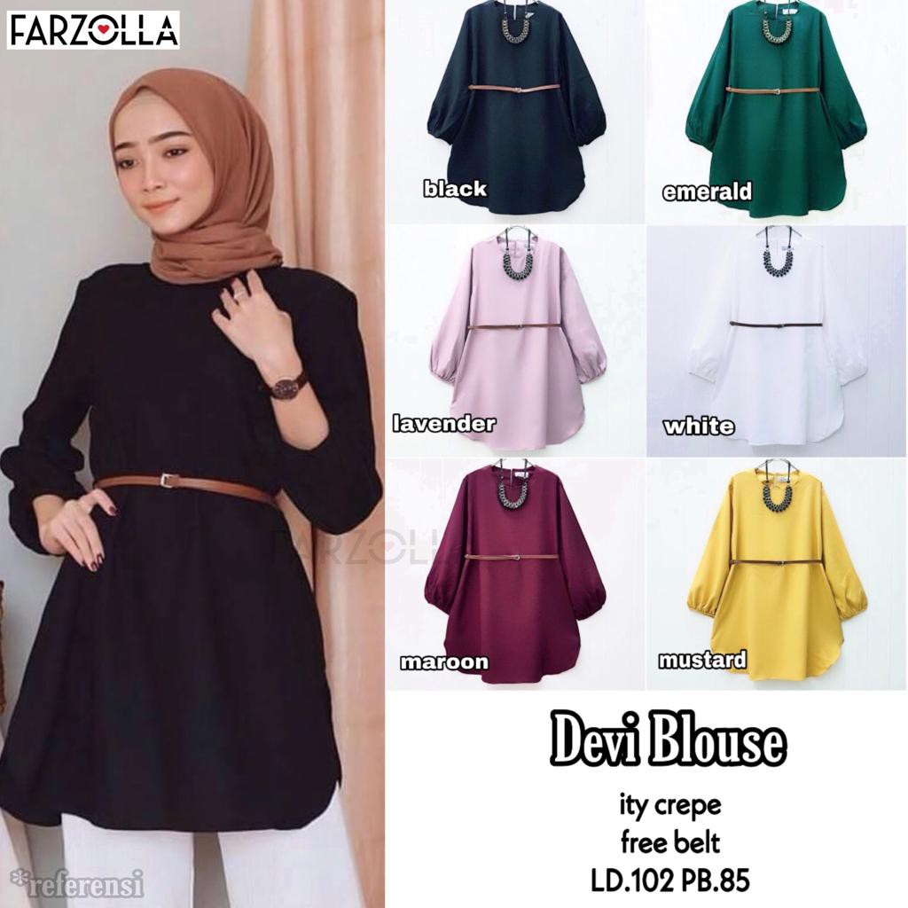 Devi Blouse Ity Crepe Free Belt Model Baju Atasan Wanita Lengan Panjang Terbaru Shopee Indonesia