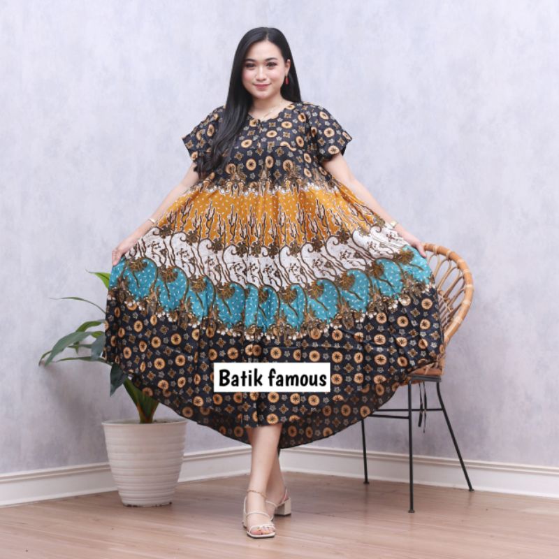 DASTER PAYUNG JUMBO COKLAT KANCING DEPAN BUSUI BUMIL-Bunga akar hijau