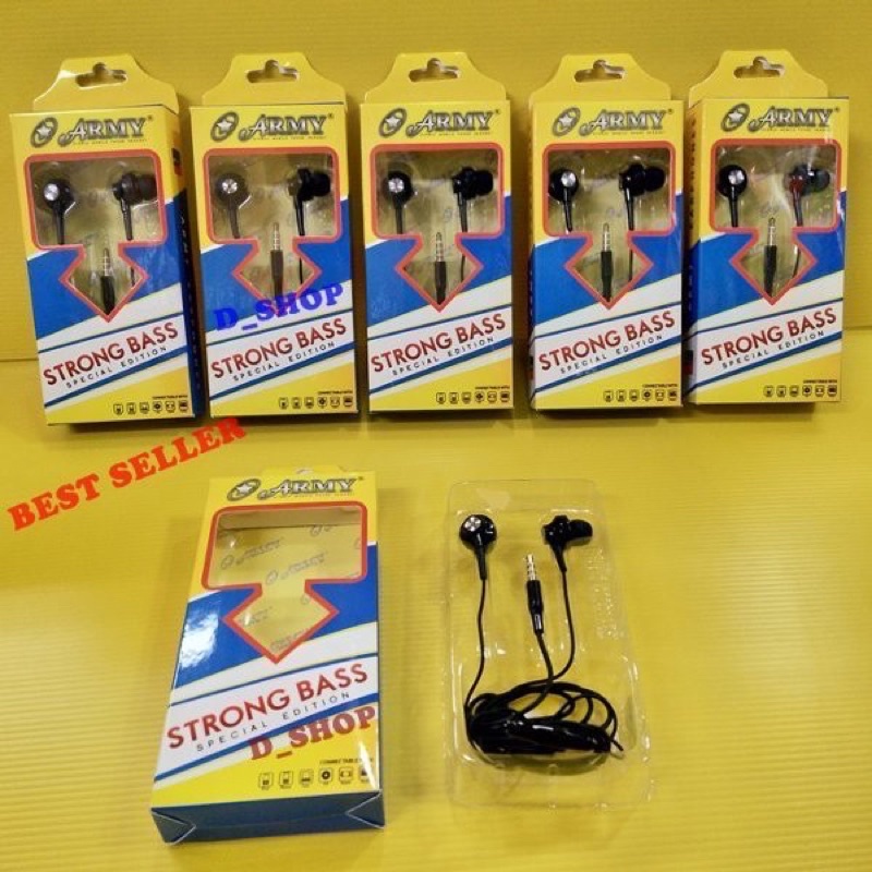 PROMO HANDSFREE ARMY STRONG BASS ORIGINAL BEST EARPHONE STRONGBASS BAZZOKA SPESIAL EDITION