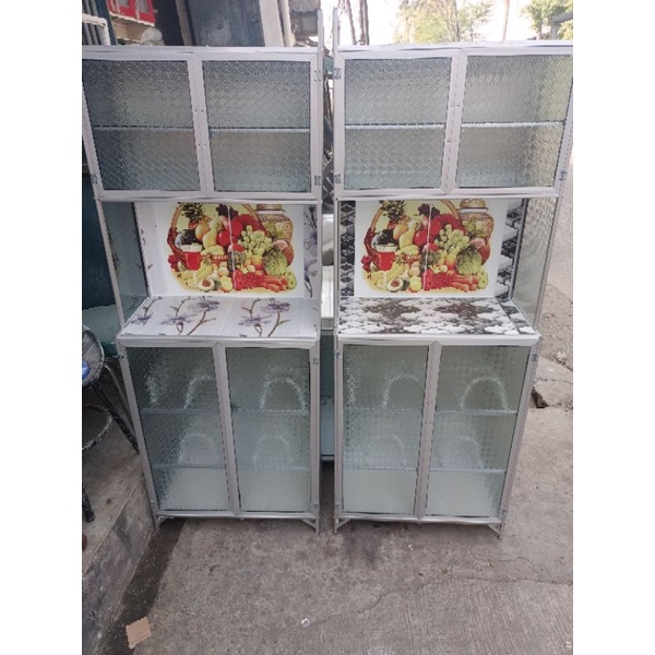 Rak piring, lemari sayur pintu 2 bawah keramik belakang almunium.samping keramik