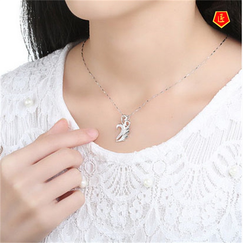 [Ready Stock]925 Silver Angel Love Heart-Shaped Couple Necklace Elegant Fashion