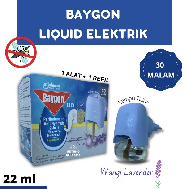 ♥️ UB ♥️ BAYGON LIQUID ELEKTRIK 22 ML wangi LAVENDER | starter | 1 Alat+ 1 Refil |