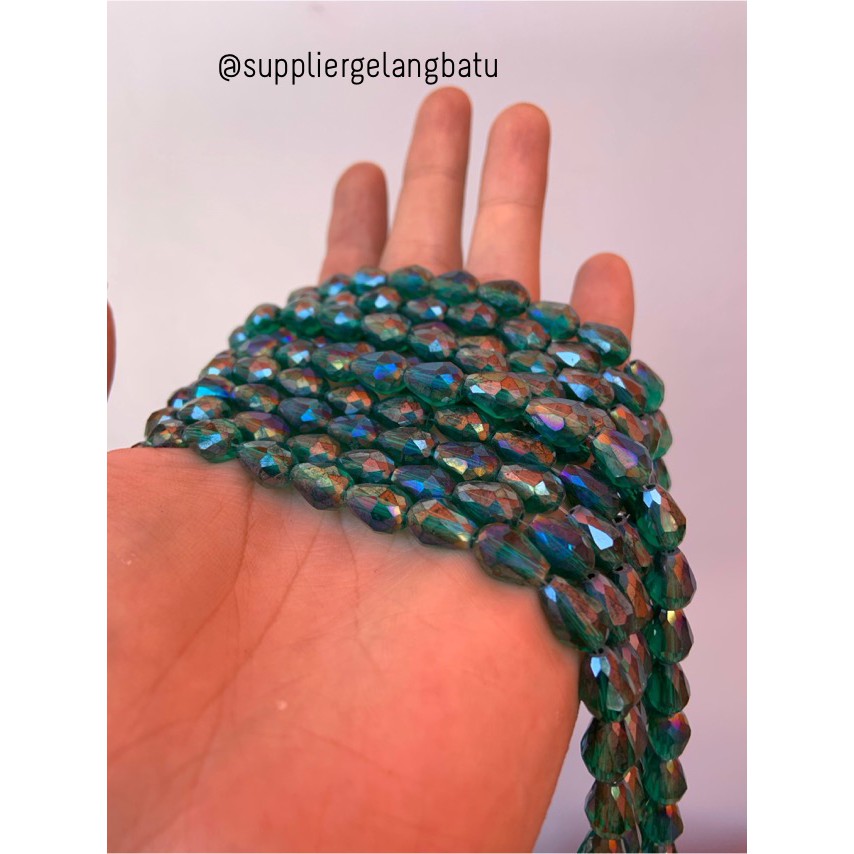 kristal Tetes ceko 13mm x 8mm GREEN METALLIC crystal HIJAU PREMIUM