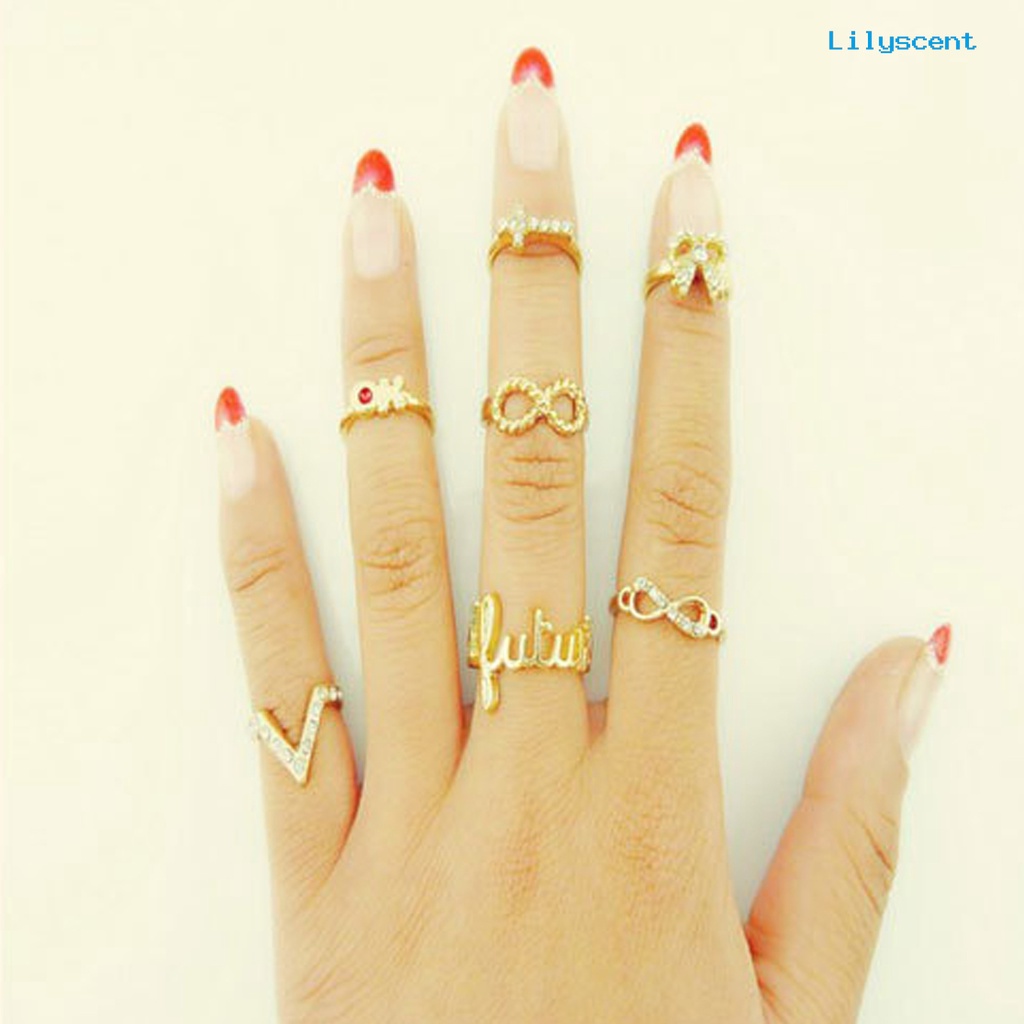 Ls 7Pcs Cincin Midi Bentuk Kupu-Kupu Bahan Alloy Untuk Pesta