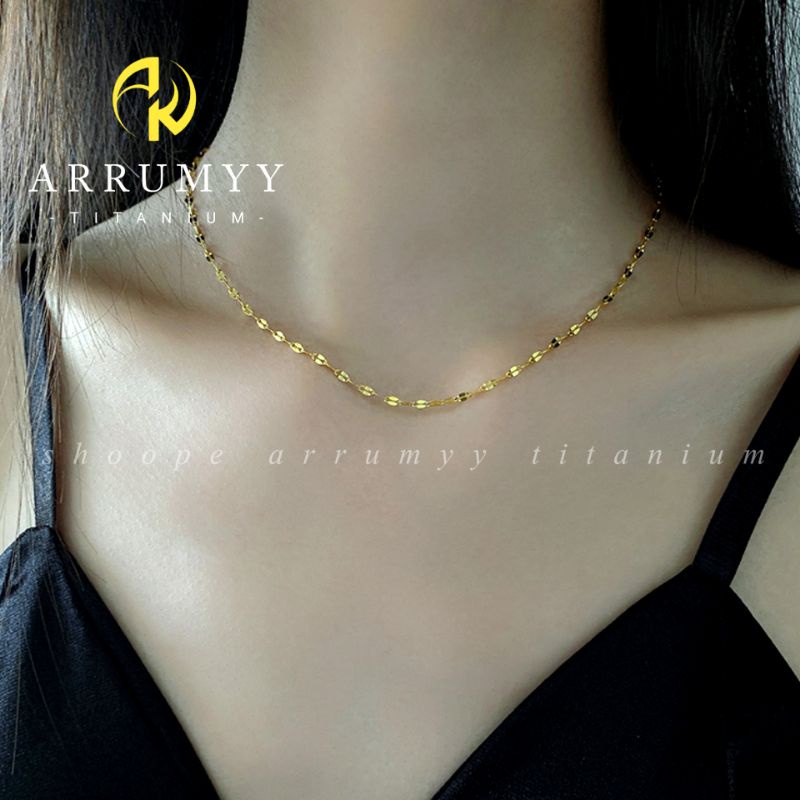 ARRUMYY kalung titanium wanita pecah kopi warna silver dan gold kilap panjang 45cm  lebar 1mm