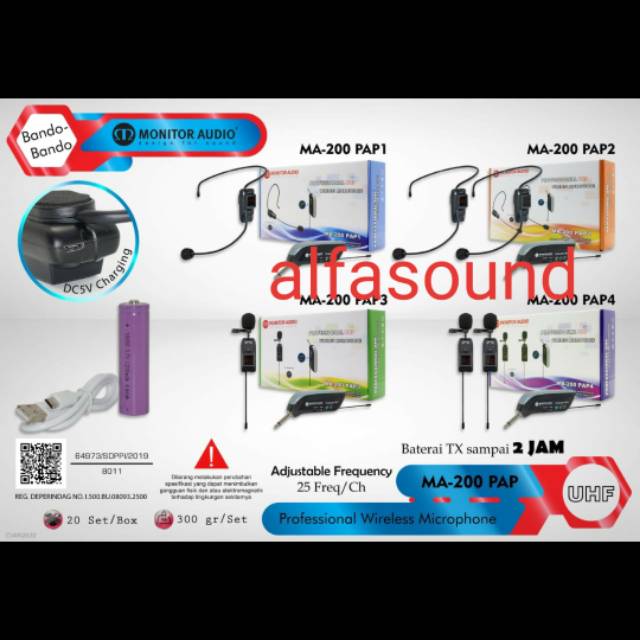 Microphone MA 200 PAP4 Headset Bando Wireless Original Monitor Audio