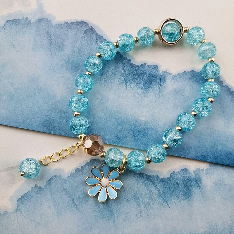 [ Ready Stock ]  Multi- Layers Crystal Bracelet with Daisy Flowers / Daisy Bracelet / Transparent Crystal Flower Bracelet / Handmade Elastic Bracelets