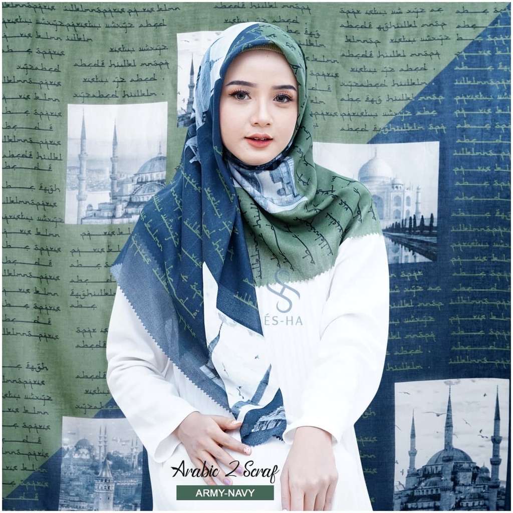 (PART 1) Series Hijab Motif Voal / Segiempat Motif Voal Premium Exclusive-ARABIC ARMY-NAVY