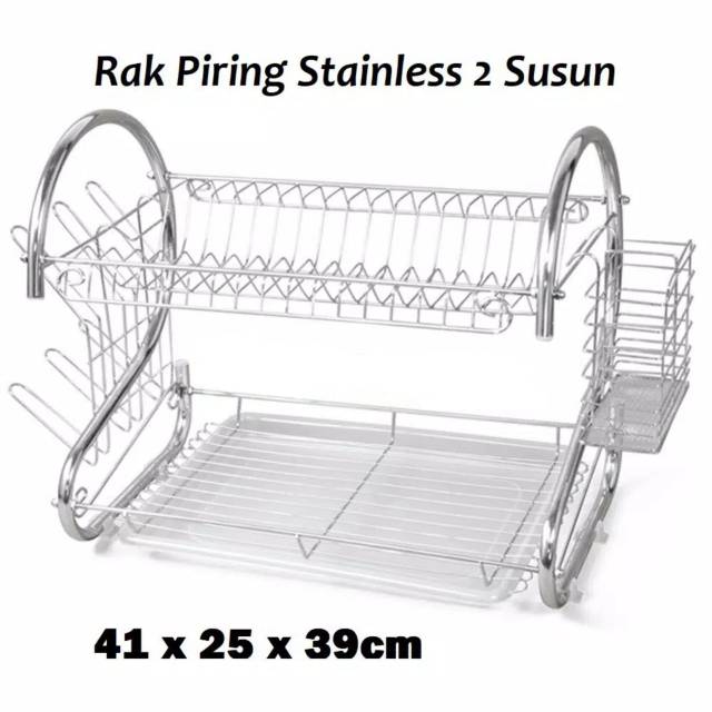 Rak Piring Stainless 2 Susun Murah - Rak Peralatan Dapur 2 Tingkat - 2 Tier Dish Drainer