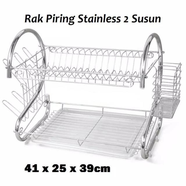 Rak Piring Stainless 2 Susun Murah - Rak Peralatan Dapur 2 Tingkat - 2 Tier Dish Drainer