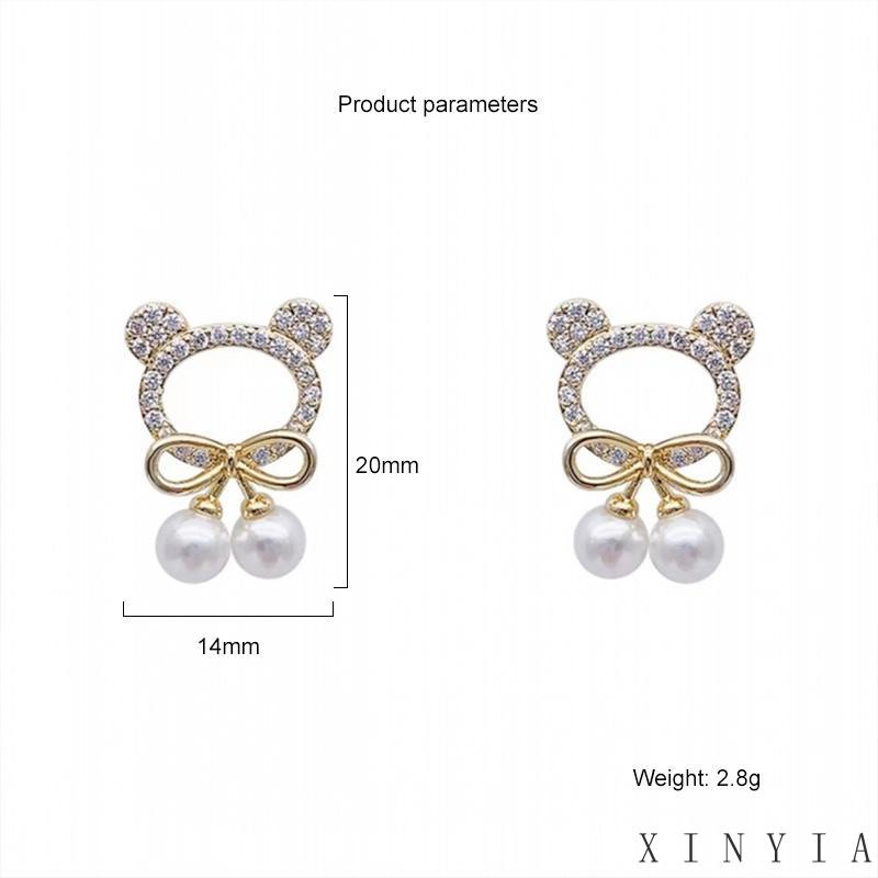 【COD】ANTING KOREA PEREMPUAN DEWASA MOTIF KEPALA BERUANG SIMPUL PITA MUTIARA AKSESORIS HIASAN TELINGA IMPORT