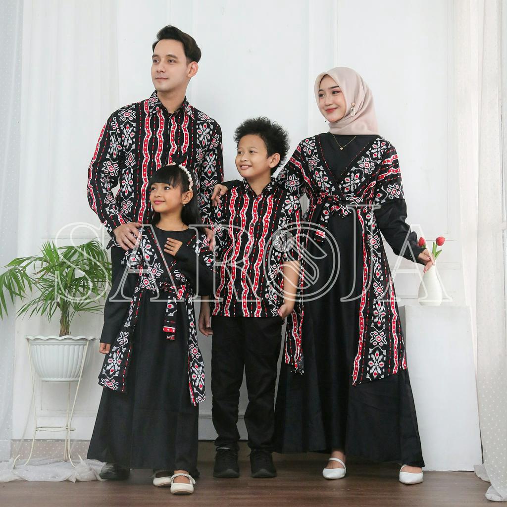 Saroja | Couple Keluarga Gamis Kombinasi motif Songket dua Merah terbaru