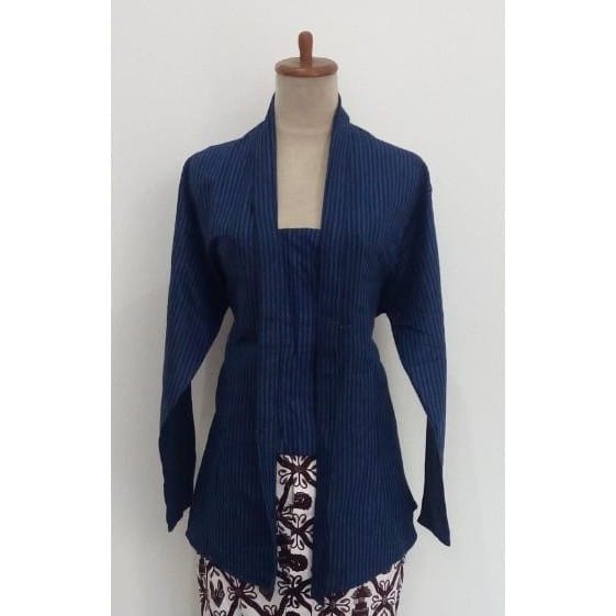 Baju Kebaya Kutu Baru Motif Lurik Adat Jawa Warna Biru