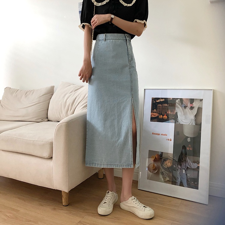 XIAOZHAINV Denim Rok Panjang Wanita Korean Style 5890