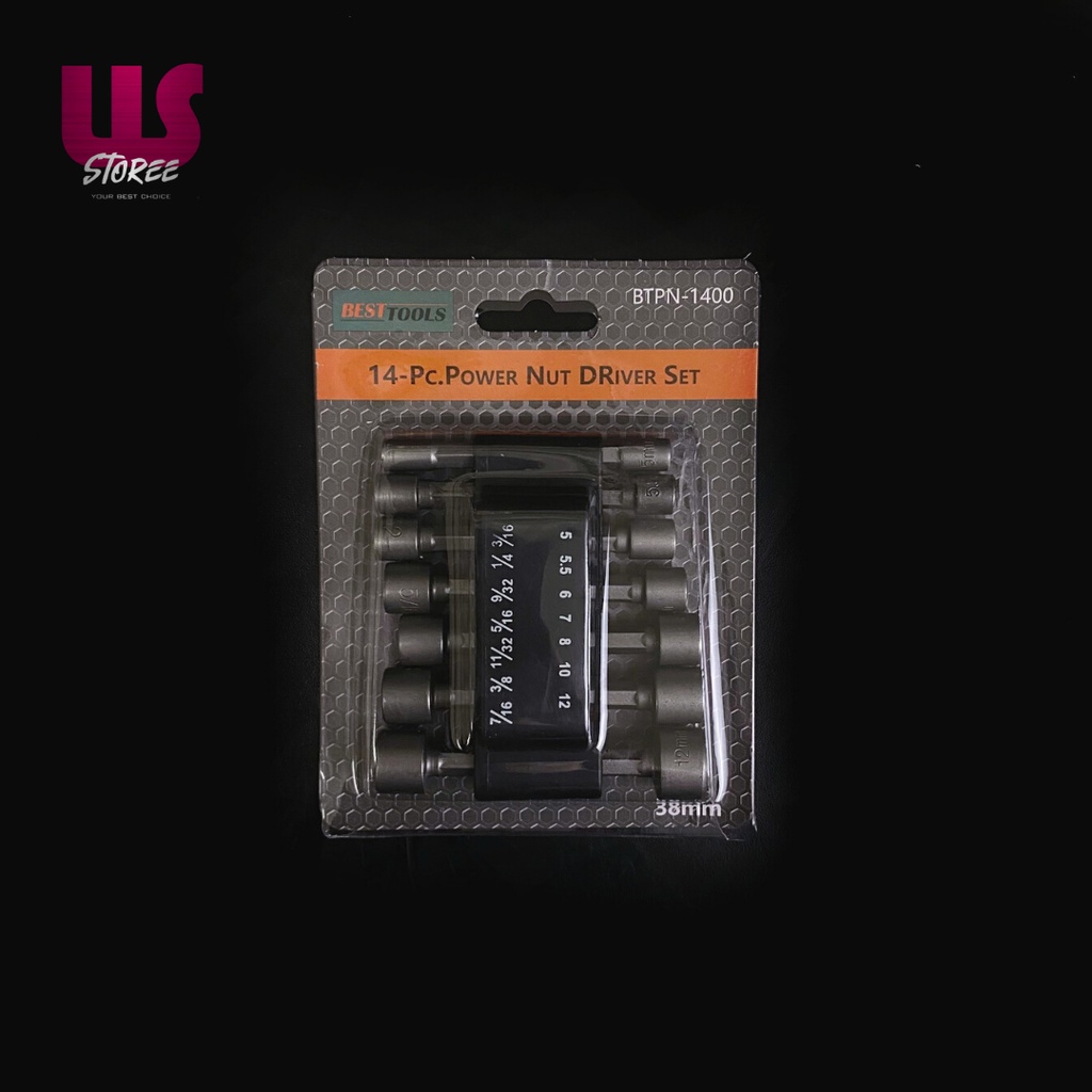 BELTER Kunci Sok set 14 ukuran / Mata Bor Soket /  Power Nut Wrench Hexagonal Baut Baja Ringan