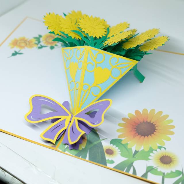 Pop Up Card Buket Bunga 3D- Flower Bouquet Kartu Ucapan Unik