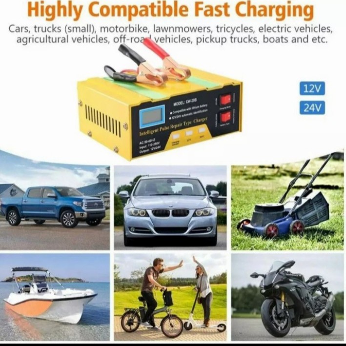 *COD* Charger Aki Mobil Lead Acid Smart Baterry charger 12v/24v 6-105AH