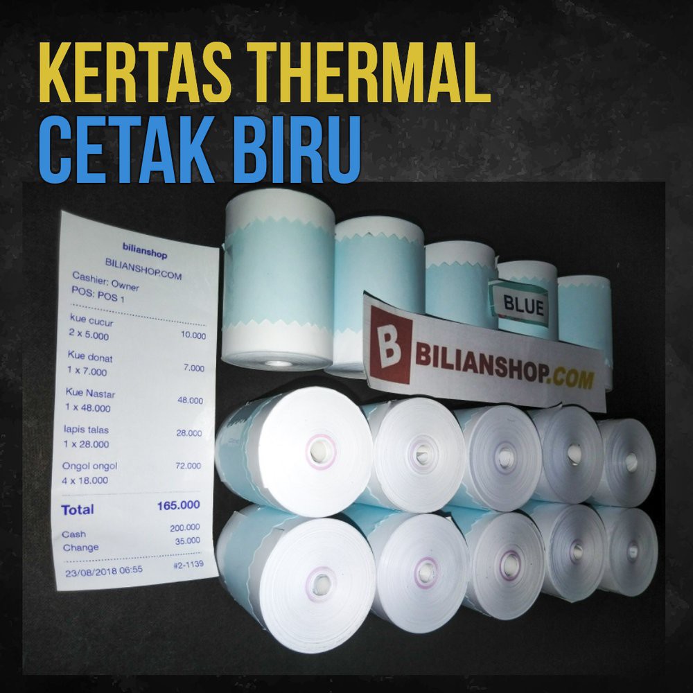 

Kertas 57 x 25 58 x 25 edc struk kasir register cetak warna BIRU printer thermal 58mm bluetooth