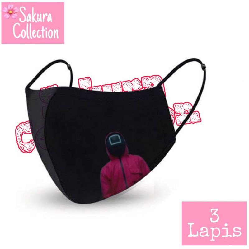 Masker Kain 3 Lapis / Scuba Anak Dewasa / Earloop Logo SQUIDGAME Korea karakter anak sd smp sma