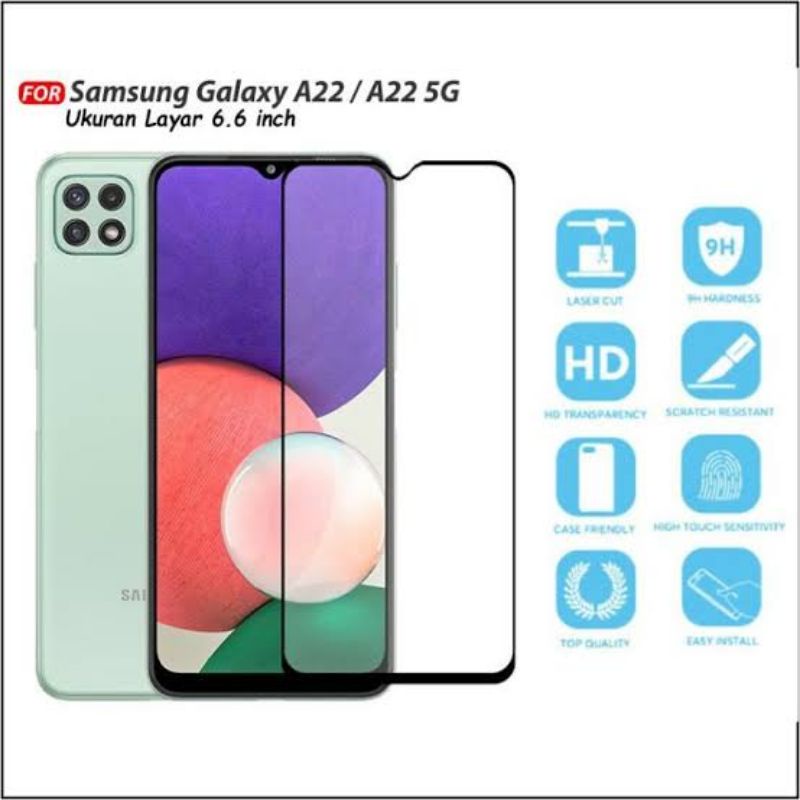 Tempered Glass Samsung A03S M22 A22 4G/A22 5G/ A31/A32/A51/A52/A72 Full Cover