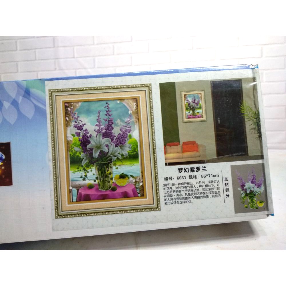 Paket DIY Craft Diamond Painting Y6031 Vas Bunga Lily Lavender