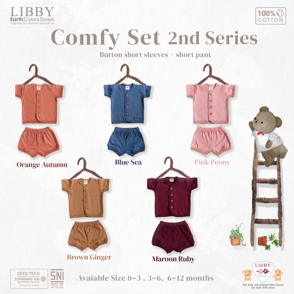 Libby Earth series New Comfy Set seri 2 Libby Baby Setelan Pendek Baju Kancing Depan Celana Pendek Pakaian Piyama Baju Bayi Baru Lahir