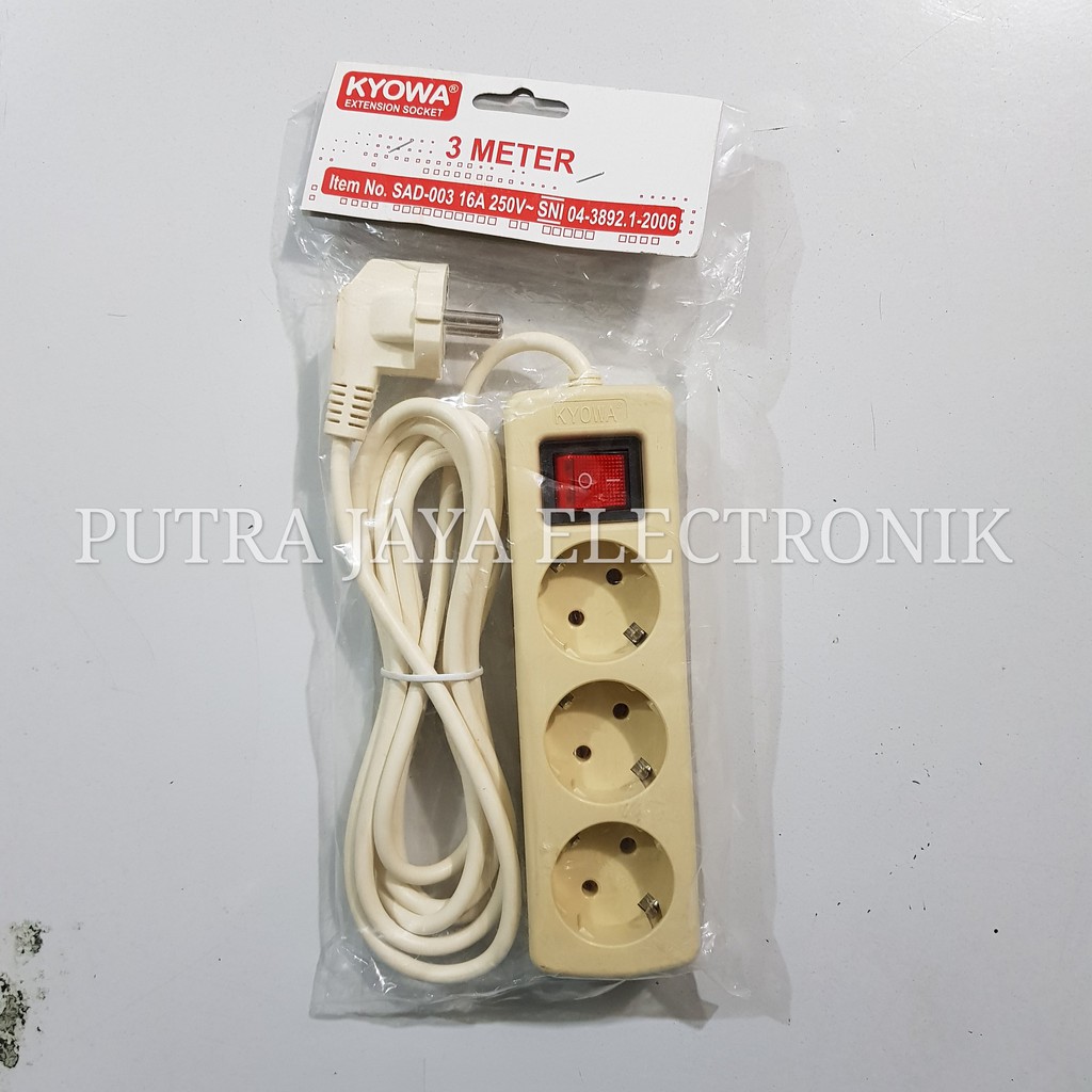 STOP KONTAK KYOWA 3 LUBANG + KABEL 3 METER COLOKAN LISTRIK SAKLAR