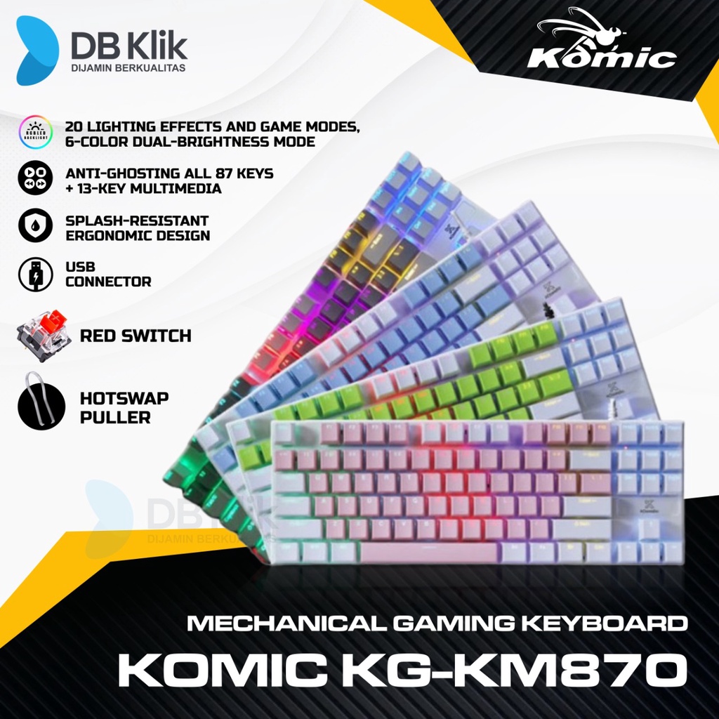 Keyboard Gaming KOMIC KG-KM870 Mechanical Hotswap Red Switch TKL Wired