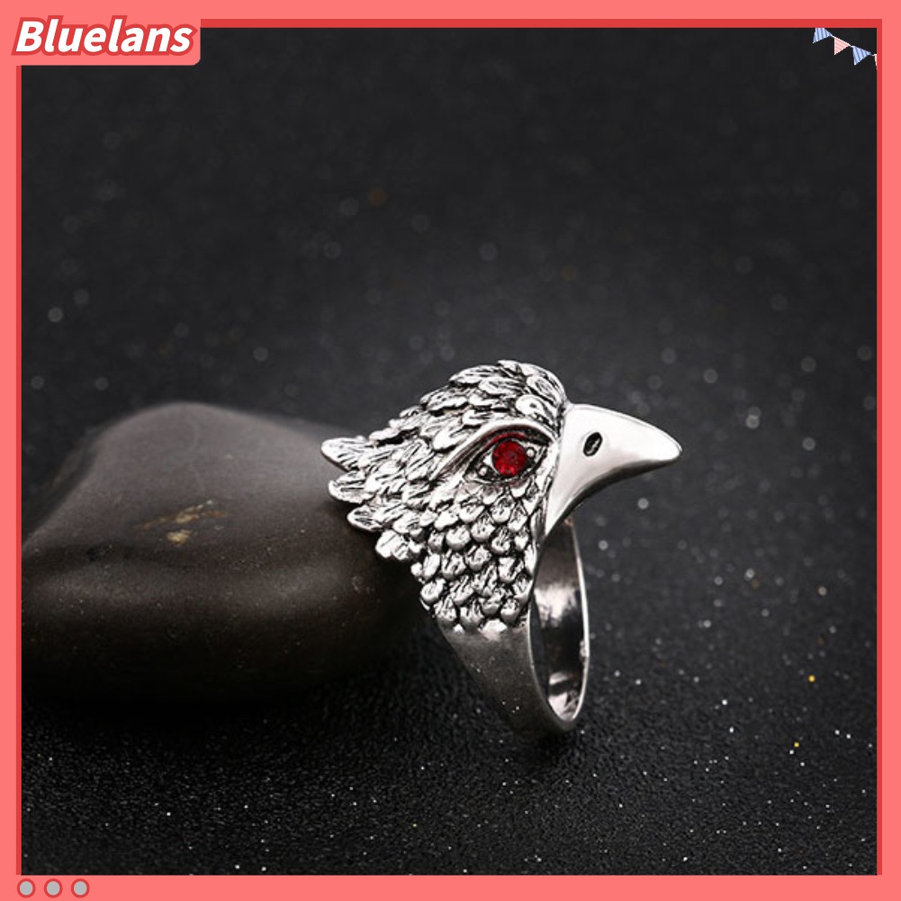 Cincin Pria Desain Kepala Elang Hias Berlian Imitasi Gaya Vintage Untuk Pesta / Hadiah