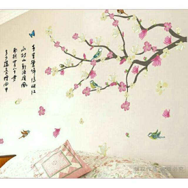 Wallsticker Sakura Peach Kanji Stiker Dinding Dekorasi Rumah