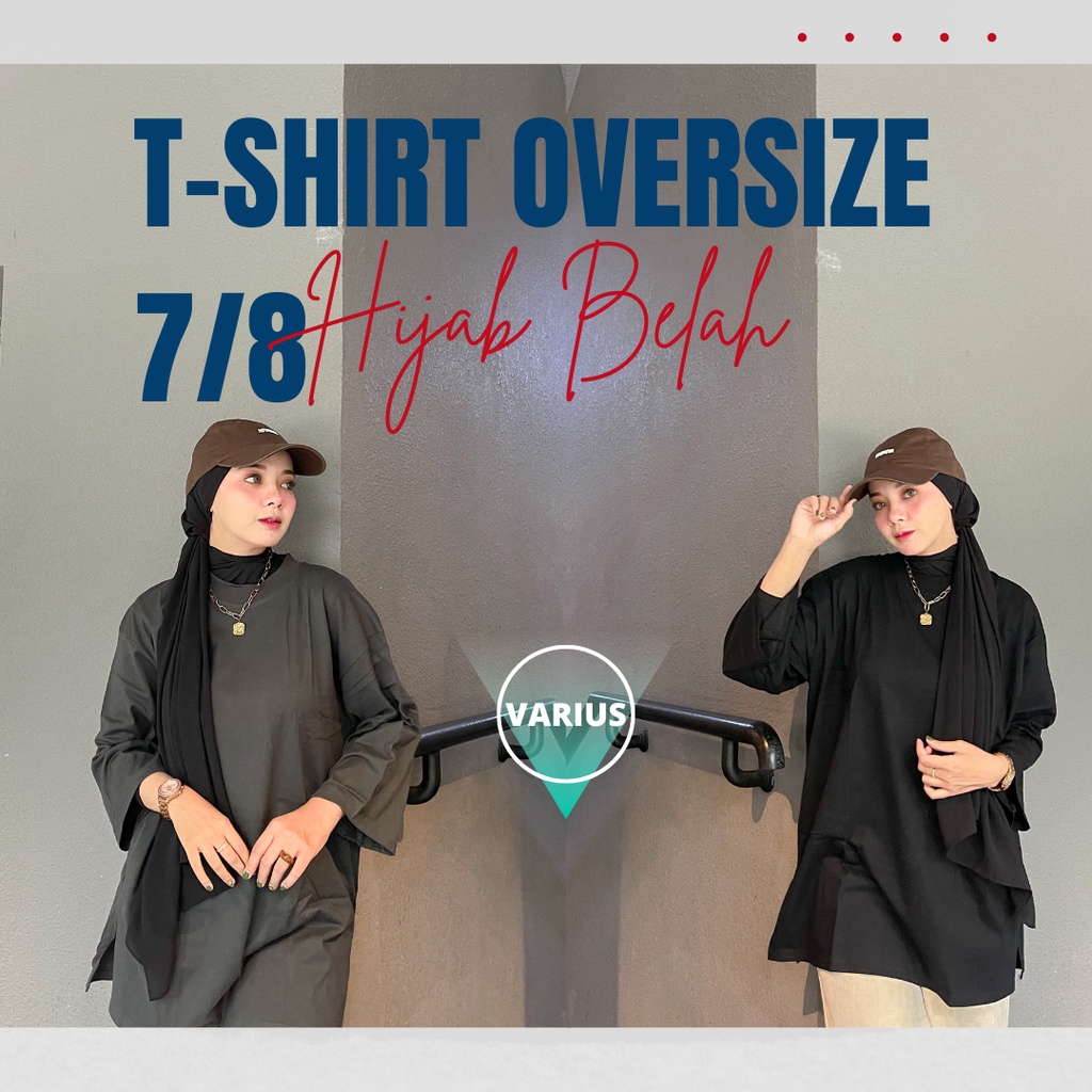 Jual Kaos Polos Oversize Wanita Tangan T Shirt Oversized Atasan Hijab Belah Pinggir Baju