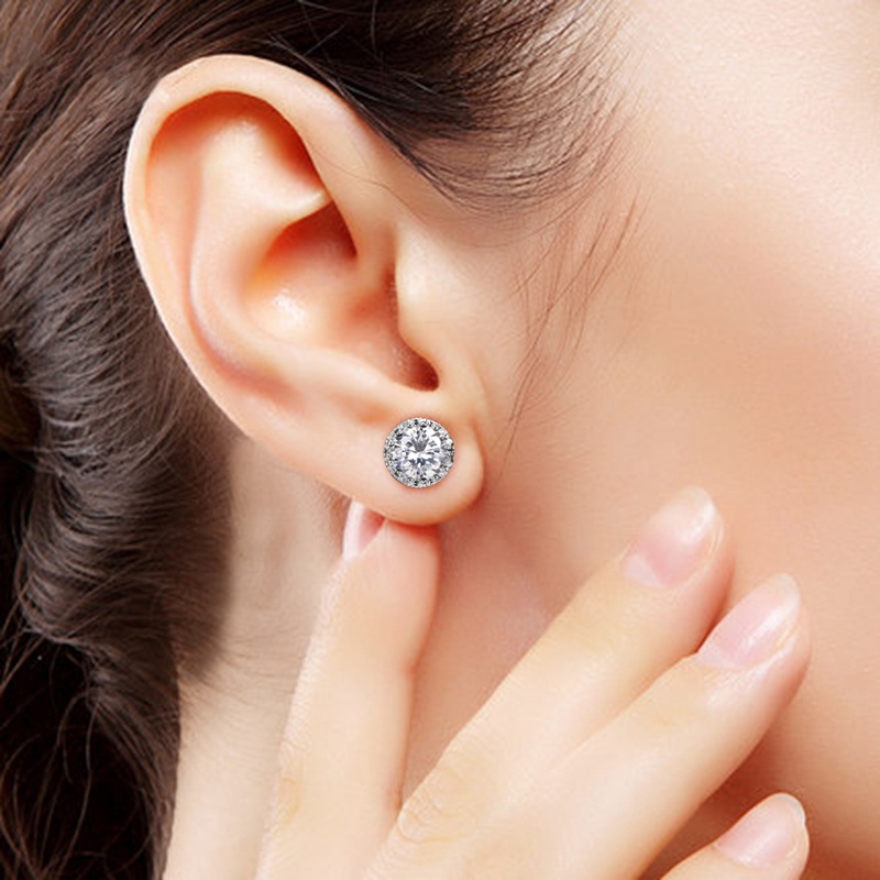 Female Luxury Round Cubic Zirconia Earrings Crystal CZ Shiny Women Accessories High Quality Silver Color Trendy Jewelry