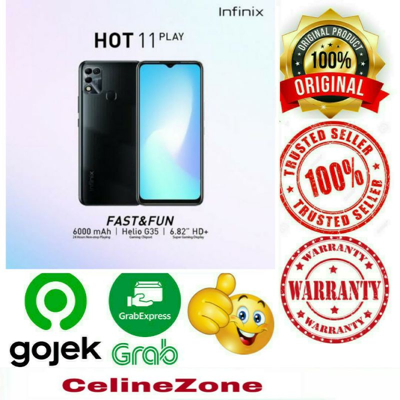 Hp Infinix Hot 10 play 4/64 4Gb 64Gb Garansi Resmi-Hot 11 ply hitam