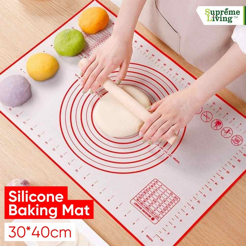 Alas Adonan Silikon Silicone Baking Mat Tatakan Pizza - 30x40 cm FREE Alat Pemotong Adonan Scrapper