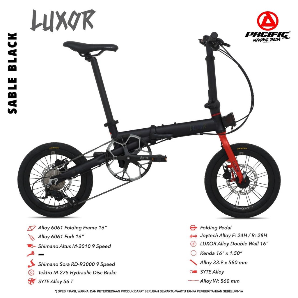 SEPEDA LIPAT PACIFIC LUXOR 16” 9 SPEED FRAME ALLOY SHIMANO SORA HYDRAULIC DISC BRAKE BICYCLE FOLDING BIKE