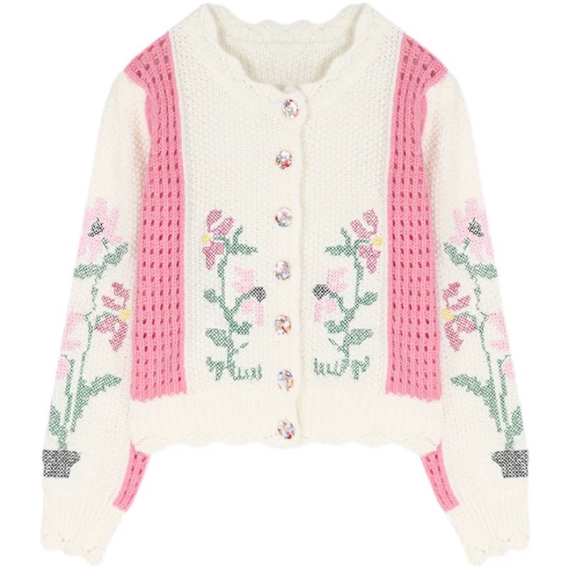 [ready stock] joy floral cardigan | atasan rajut tebal knit gaya korea motif bunga bunga floral