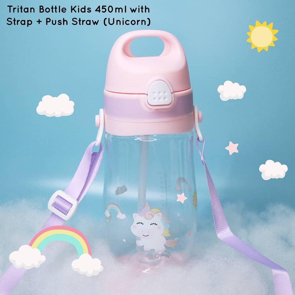 Opia Tritan Bottle Kids 450ml With Strap Push Straw