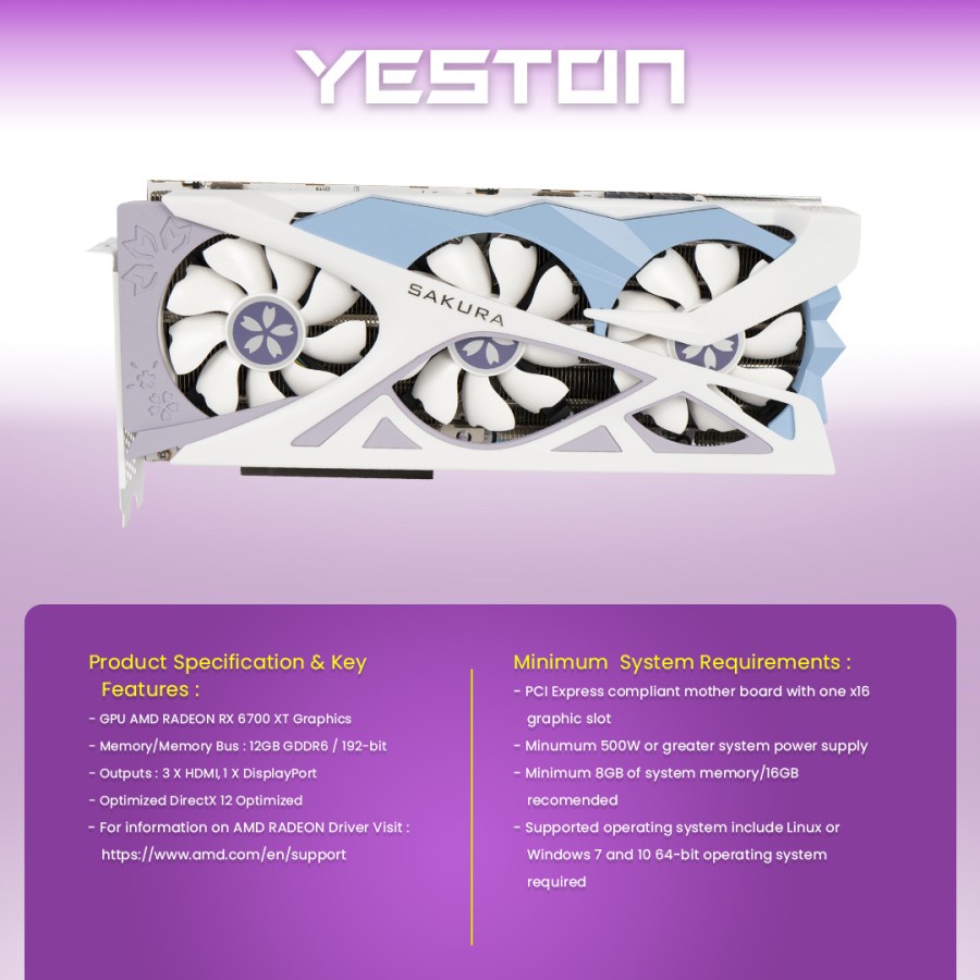 VGA AMD YESTON RX 6700 XT 12GB GDDR6 192bit SAKURA EDITION