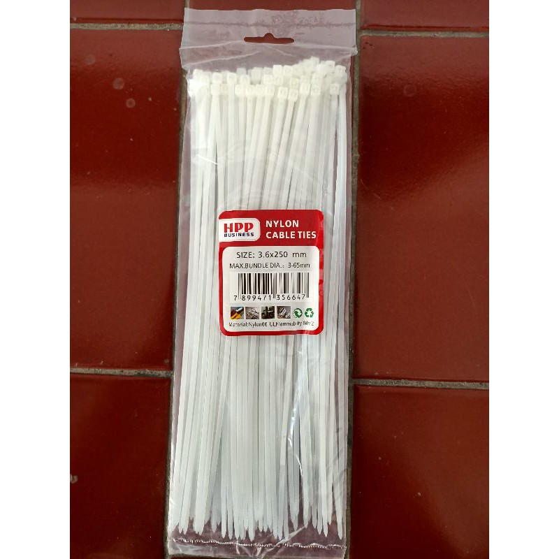 

Kabel Ties 25 cm Putih Nilon Nylon