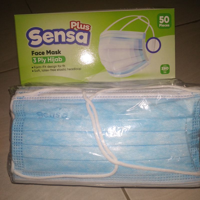 masker sensa plus hijab 3ply isi50 warna Biru